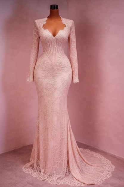 Designer Abendkleid Lang Weinrot Ballkleid Spitze Mit Ärmel