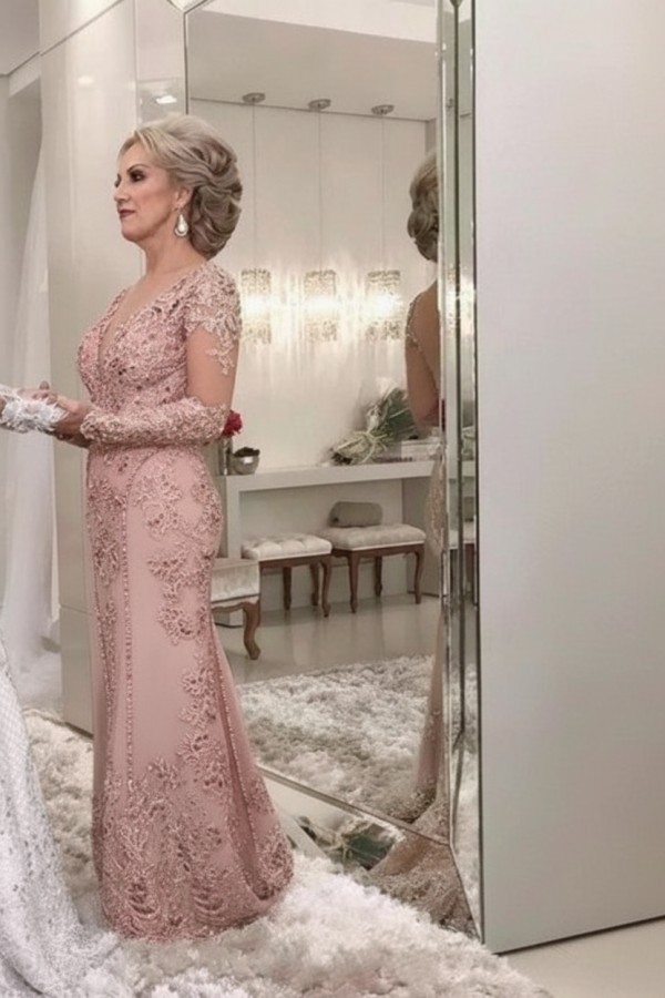 Golden Brautmutterkleider Spitze Mit Ärmel Günstig Abendkleider für Hochzeit Online