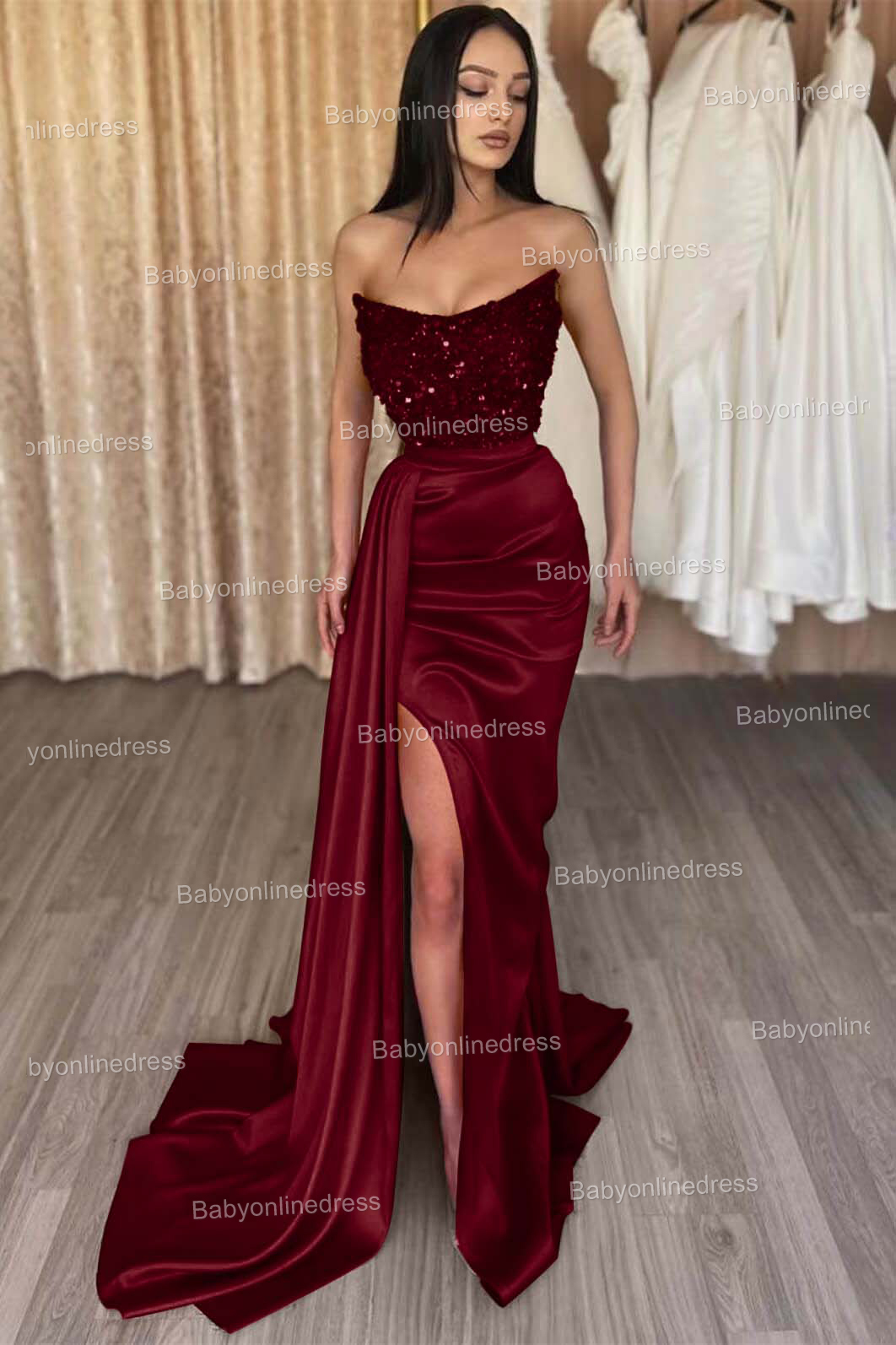 Elegante Abendkleider Lang Rot | Abiballkleider mit Glitzer