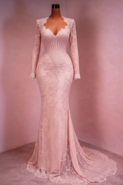 Designer Abendkleid Lang Weinrot Ballkleid Spitze Mit Ärmel