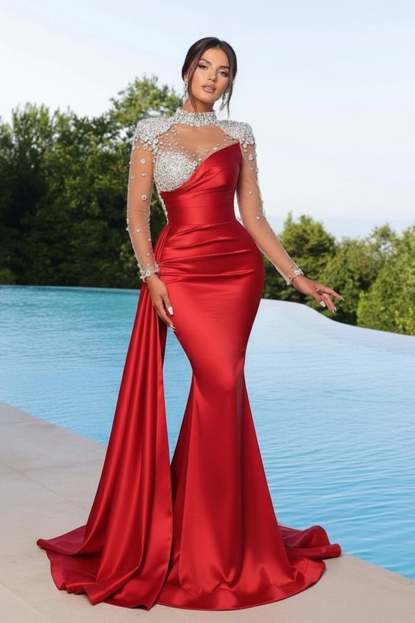 Designer Abendkleider Lang Grun | Abiballkleider mit armel | Babyonlinedress.de