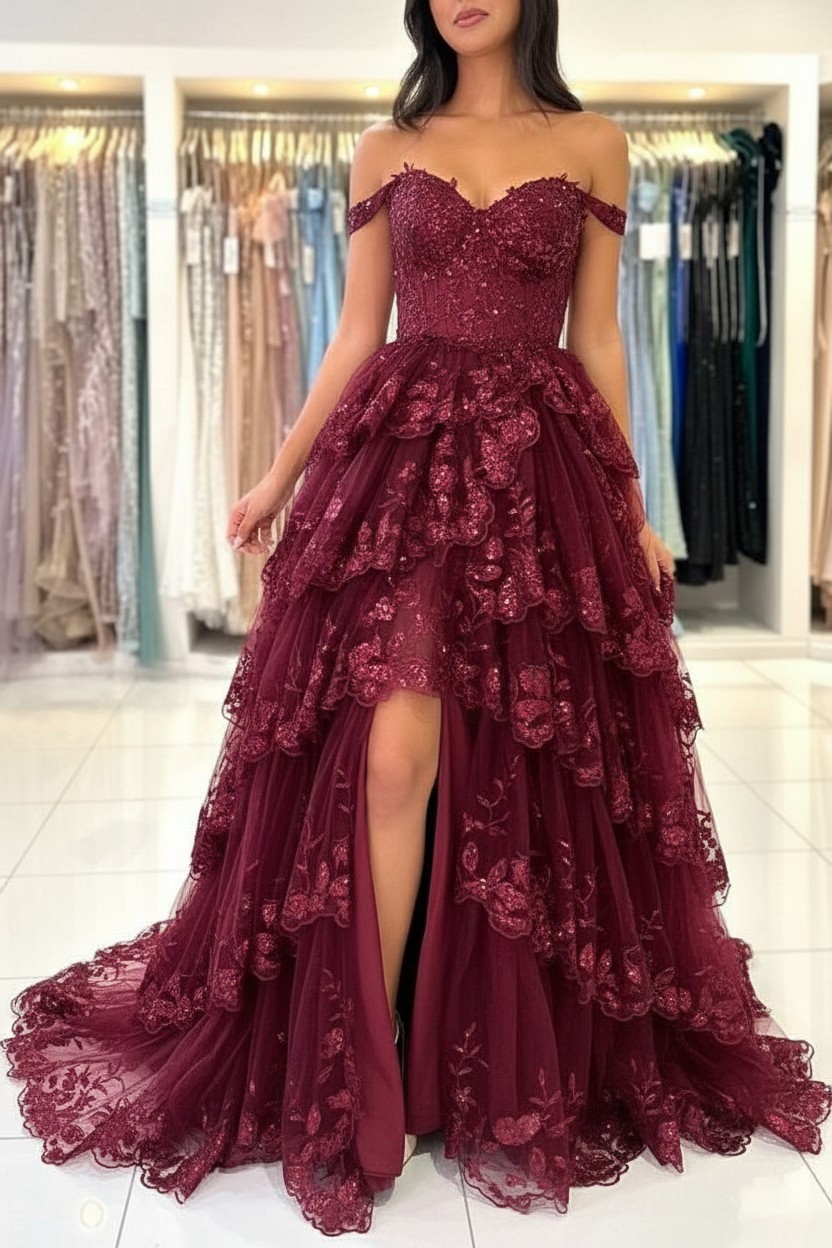 Design Abendkleider Lang Schwarz | Spitze Abiballkleider mit Glitzer