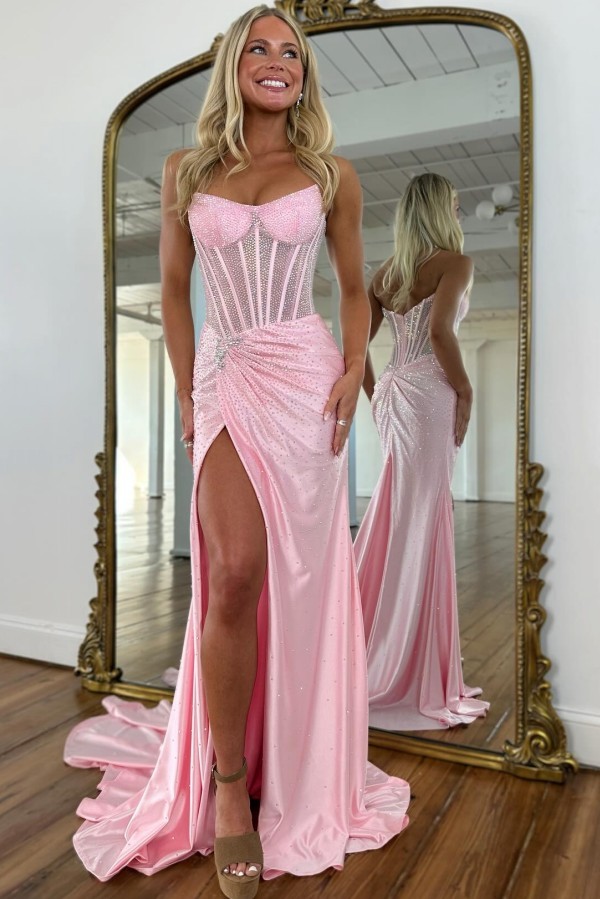 Blaue Abendkleider Lang Glitzer Meerjungfrau Stil Ballkleider Abendmoden