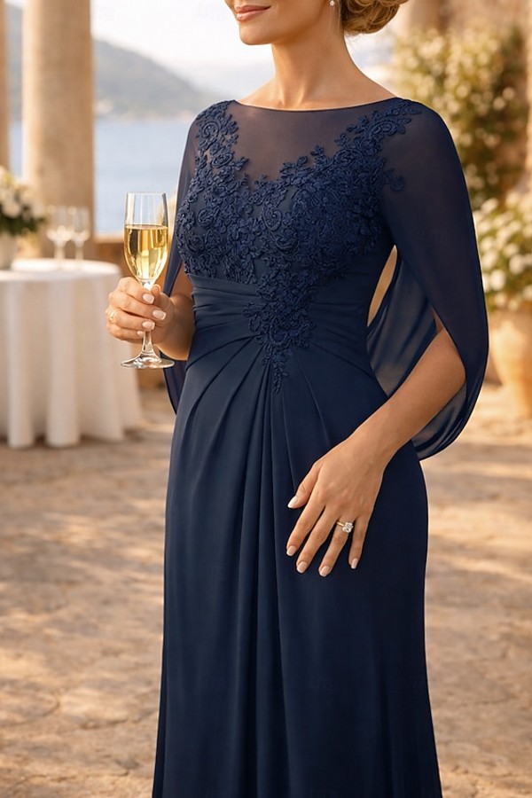 Navy Blaue Braututterkleider Festliche Kleider Lang Chiffon Mit Spitze