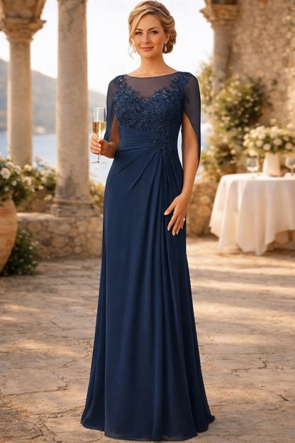 Navy Blaue Braututterkleider Festliche Kleider Lang Chiffon Mit Spitze