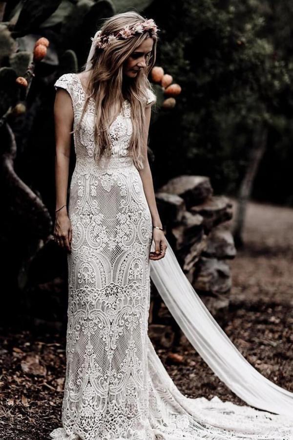 Elegante Boho Hochzeitskleider Mit Spitze Brautkleider Meerjungfrau Stil