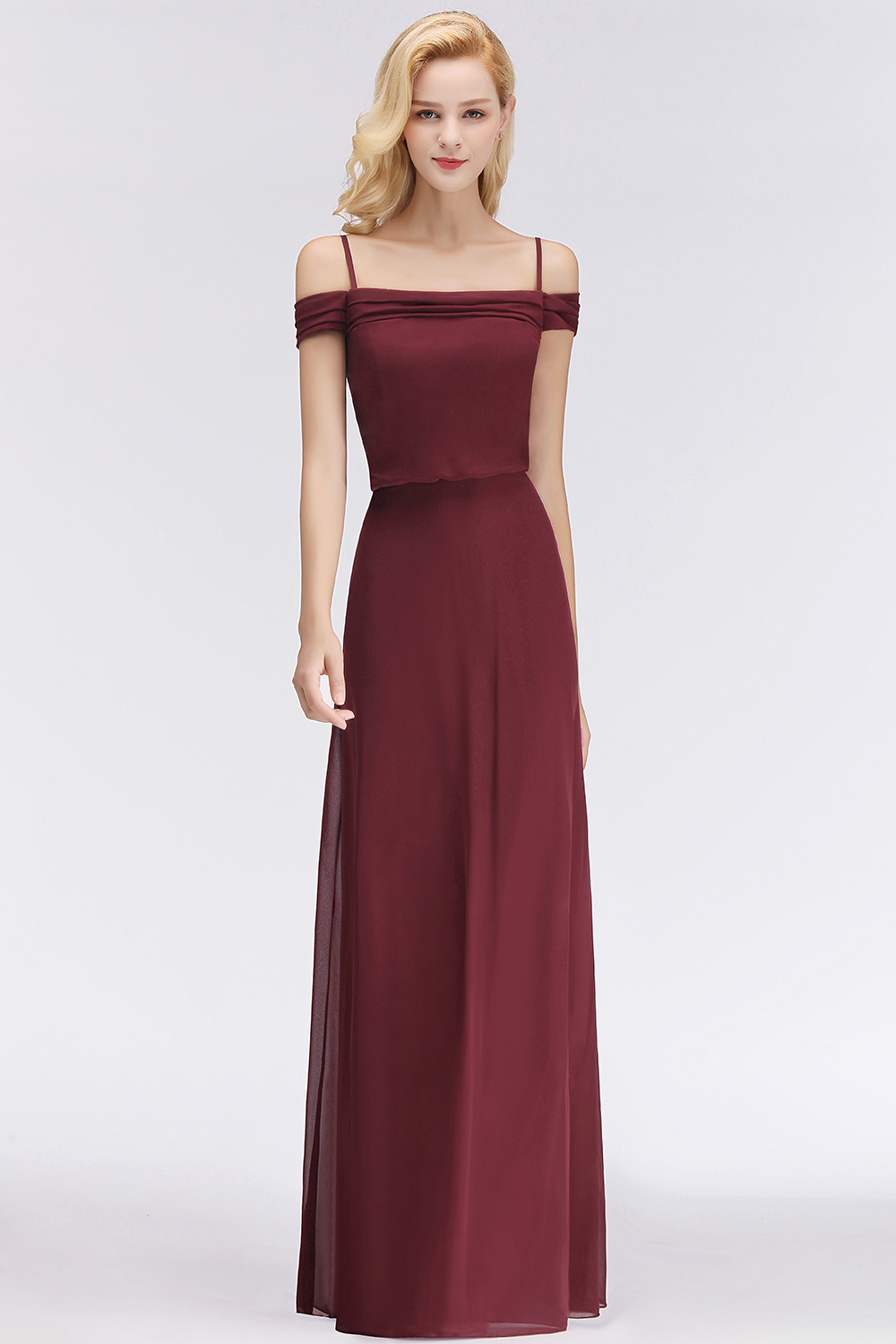 Elegante Brautjungfernkleider Weinrot Chiffon Etuikleider für Brautjungfern Online
