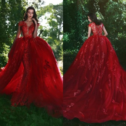 Elegante Rote Abendkleider Lang Mir Spitze Günstig Tülle Abendmoden Abiballkleider