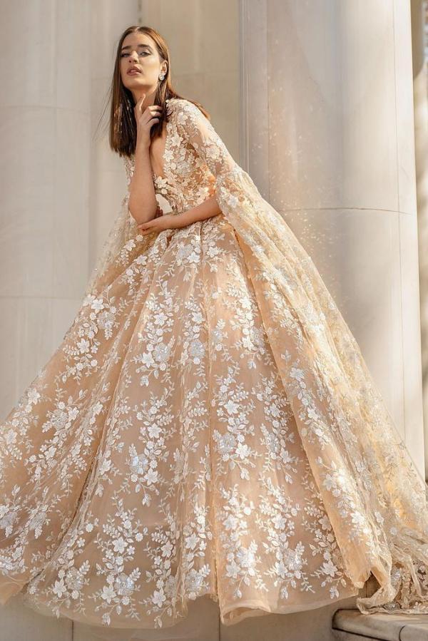 Schöne Brautkleider Prinzessin | Spitze Hochzeitskleider mit Ärmel