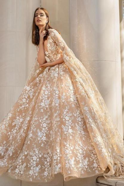 Schöne Brautkleider Prinzessin | Spitze Hochzeitskleider mit Ärmel