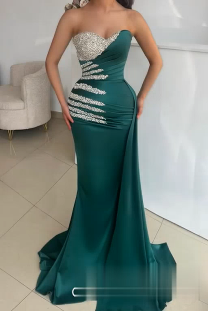 Schöne Abendkleider Lang Dunkel Grün Ballkleider Abiballkleider mit Glitzer