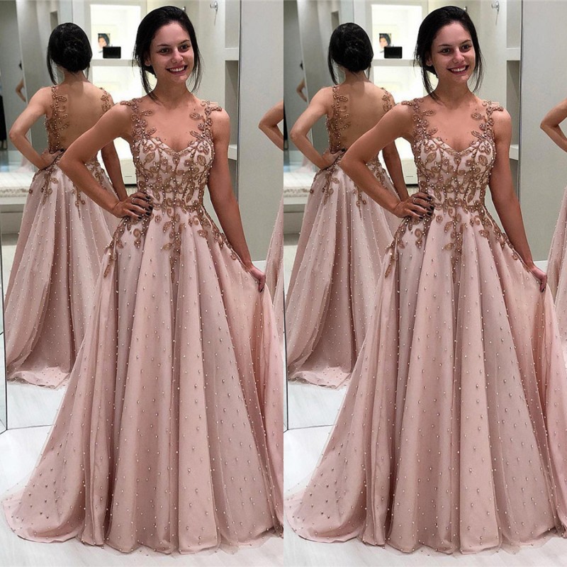 Elegante Abendkleider Lang Mit Träger | Rosa Abiballkleider Online