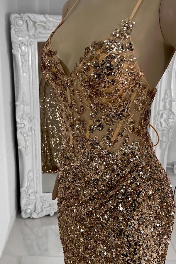 Elegante Abendkleider Lang Glitzer | Abiballkleider Gold