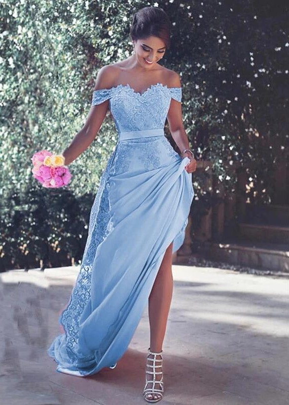 Elegante Abendkleider Blau Spitze | Abiballkleider Lang Günstig-babyonlinedressde