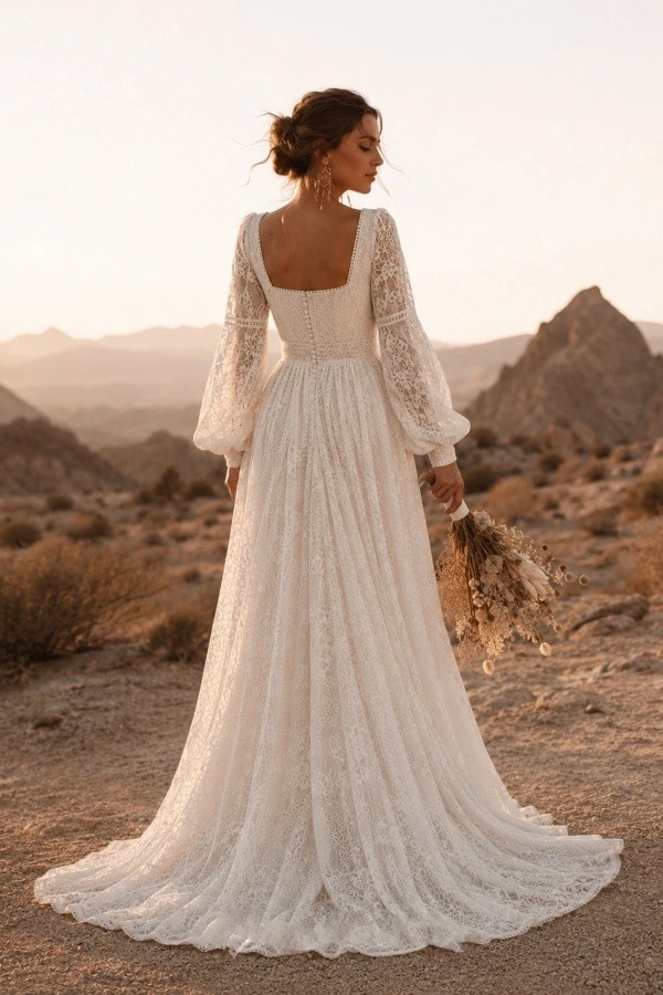 Boho Brautkleider A Linie Mit Ärmel Spitze Hochzeitskleider Online