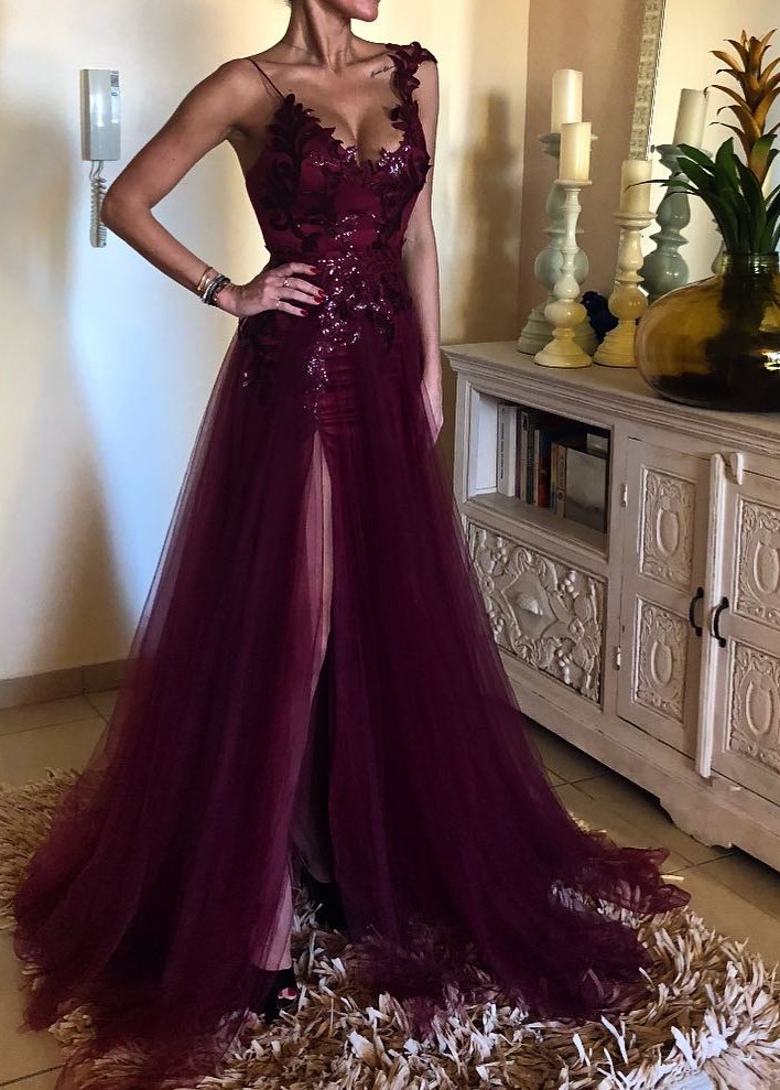 Neue Weinrot Abendkleider Lang Günstig Tülle Abendmoden Abiballkleider Online-babyonlinedressde