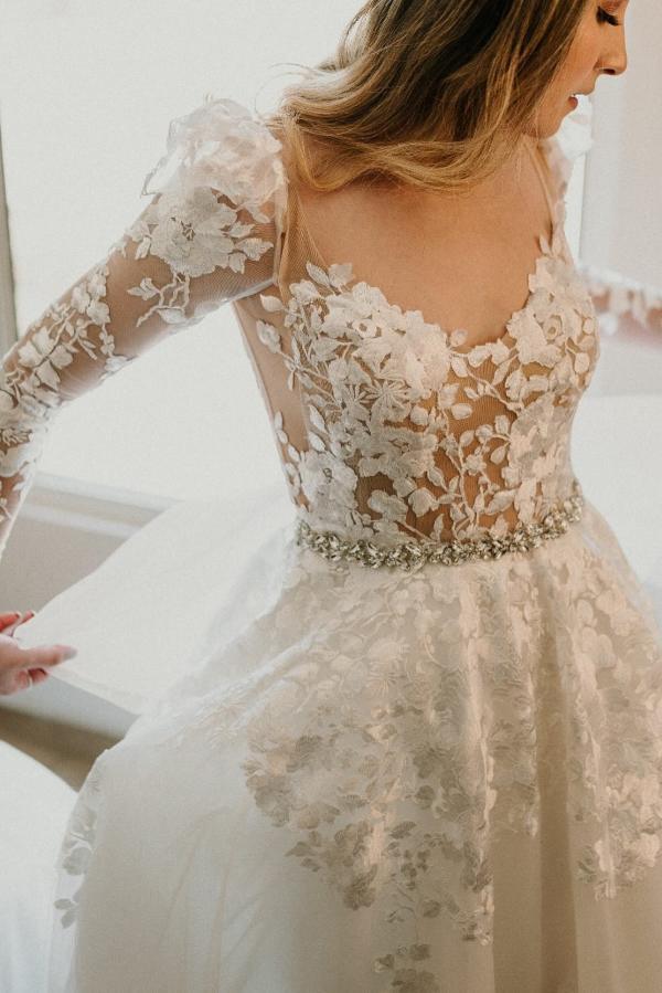 Neue Hochzeitskleider A Linie mit Ärmel | Brautkleid mit Spitze