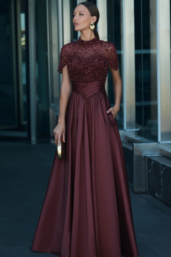 Dunkel Grüne Abendkleider Lang Glitzer Ballkleider mit Ärmel