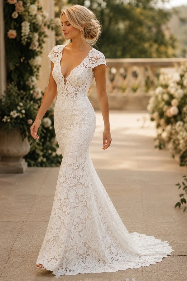 Schlichtes Meerjungfrauen Hochzeitskleid | Brautkleider Online Kaufen