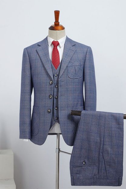 Grauer Karierter Anzug Herren 3 Teilig Hochzeitsoutfit Mann-babyonlinedressde