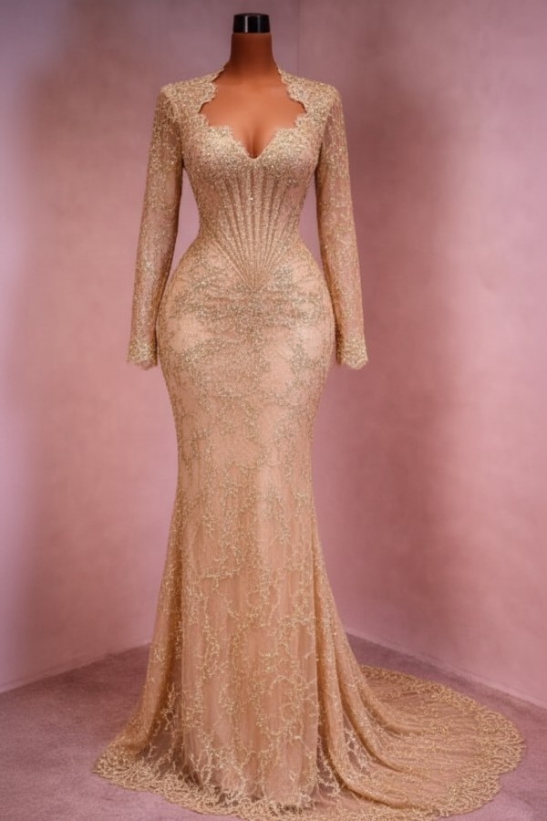 Designer Abendkleid Lang Weinrot Ballkleid Spitze Mit Ärmel