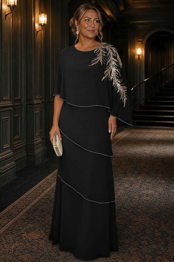 Champagner Brautmutterkleider Lang Chiffon Hochzeitsparty Kleider Glitzer