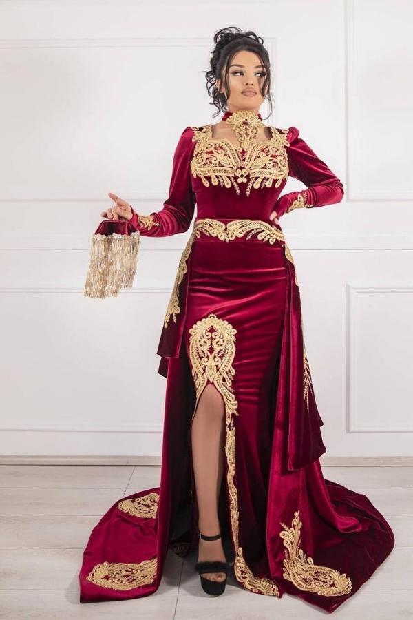 Weinrot Abendkleider Velvet | Abendkleid Lang Günstig Online