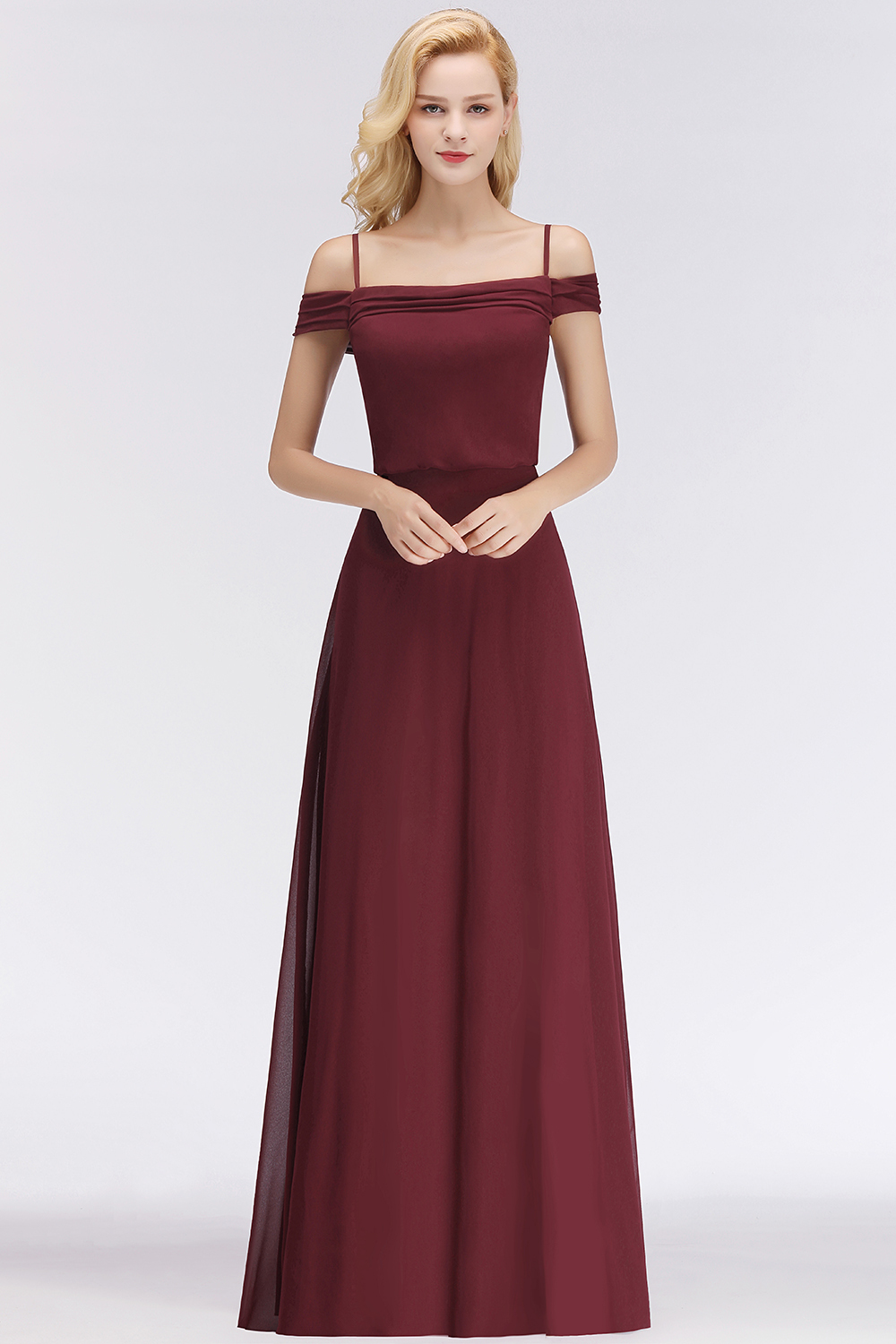 Elegante Brautjungfernkleider Weinrot Chiffon Etuikleider für Brautjungfern Online