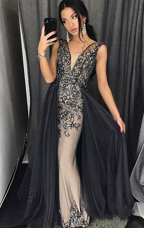 Luxus Abendkleider lang Schwarz | Abiballkleider Glitzer Online-babyonlinedressde