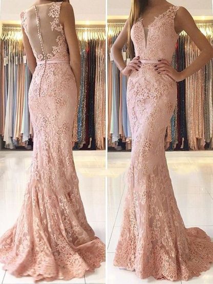 Elegante Abendkleider Lang Rosa | Abendmoden mit Spitze