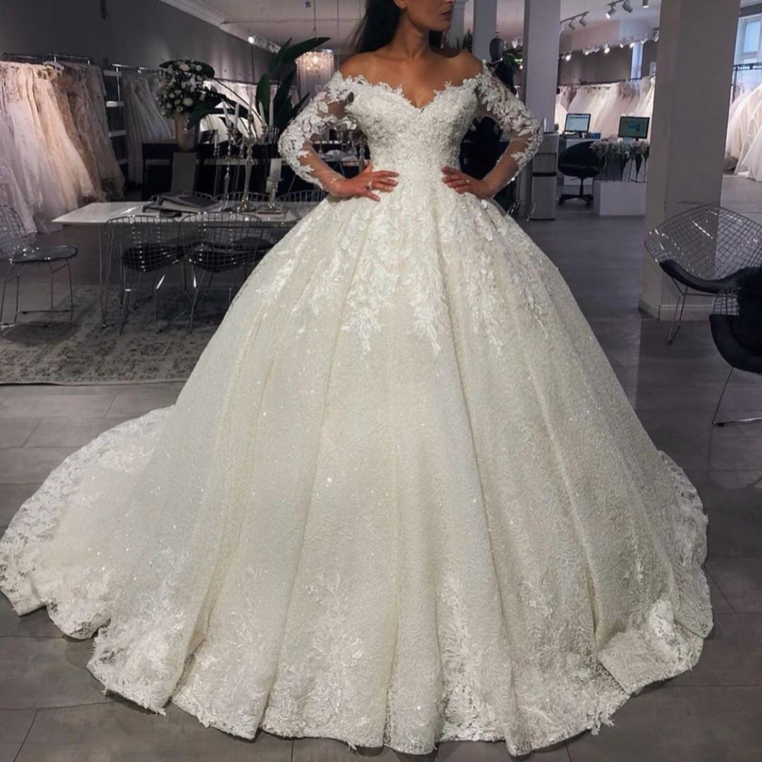 Luxus Brautkleider Prinzessin Mit Glitzer | Hochzeitskleider Mit Ärmel-babyonlinedressde