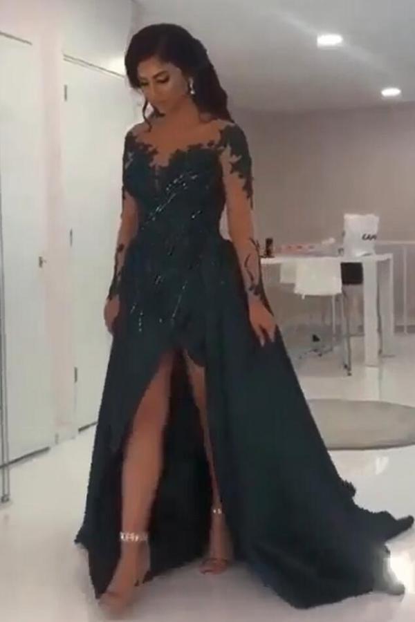 Elegante Abendkleider Lang Grün | Abiballkleider mit Ärmel
