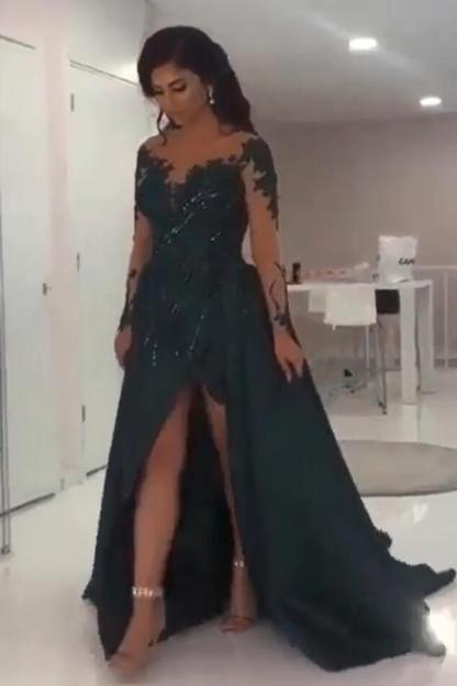 Elegante Abendkleider Lang Grün | Abiballkleider mit Ärmel