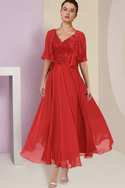 Elegant Rosa Brautmutterkleider Chiffon | Mutterkleider mit V-Ausschnitt
