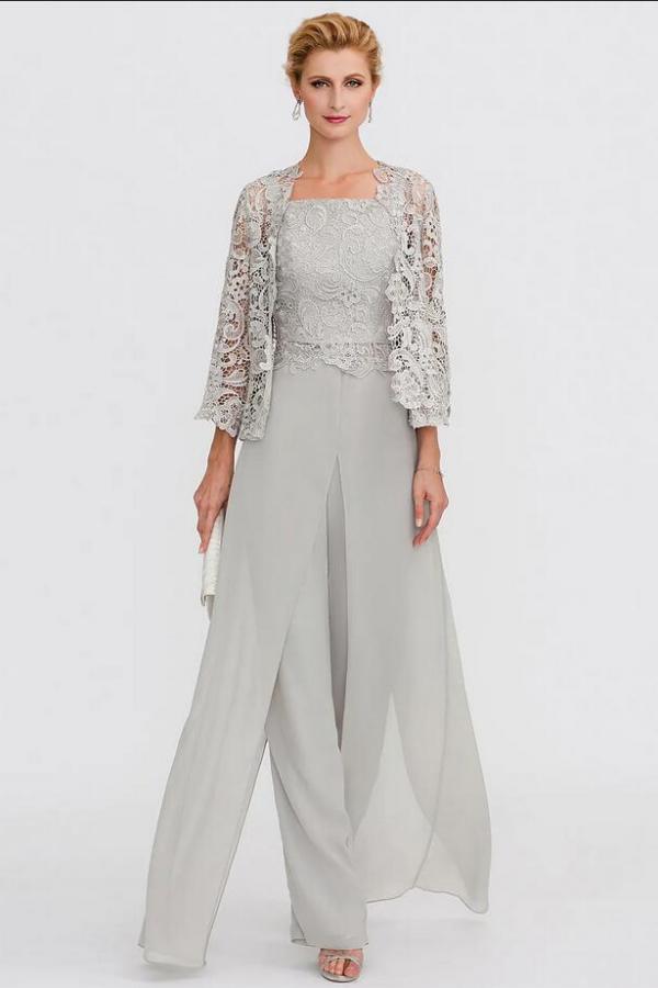 Elegante Brautmutterkleider Lang Günstig | 2 Teilig Brautmutterkleid mit Bolero