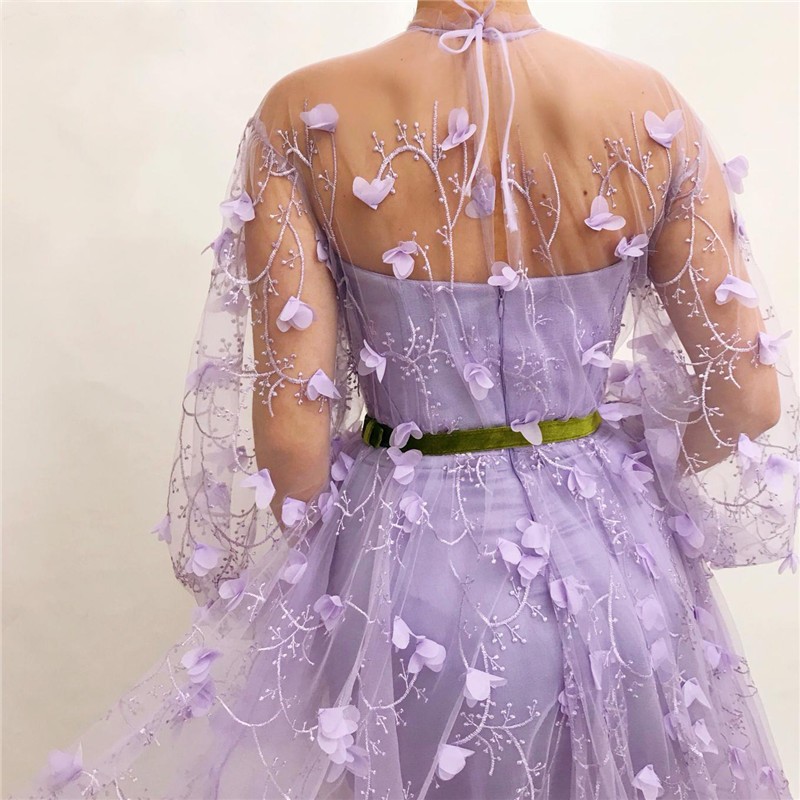 Elegante Abendkleider mit Ärmel | Lila Spitze Abendmoden Online-babyonlinedressde