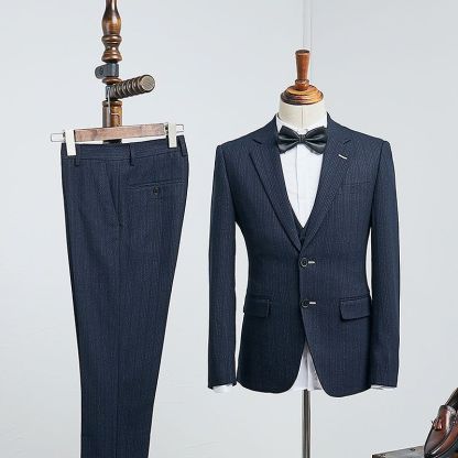 Burke Formal Navy Blue Striped 3 Pieces Custom Business Suit-babyonlinedressde
