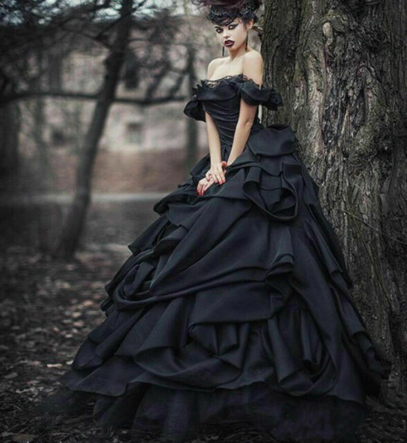 Schwarze Brautkleider Pinzessin | Vintage Hochzeitskleid Mit Spitze