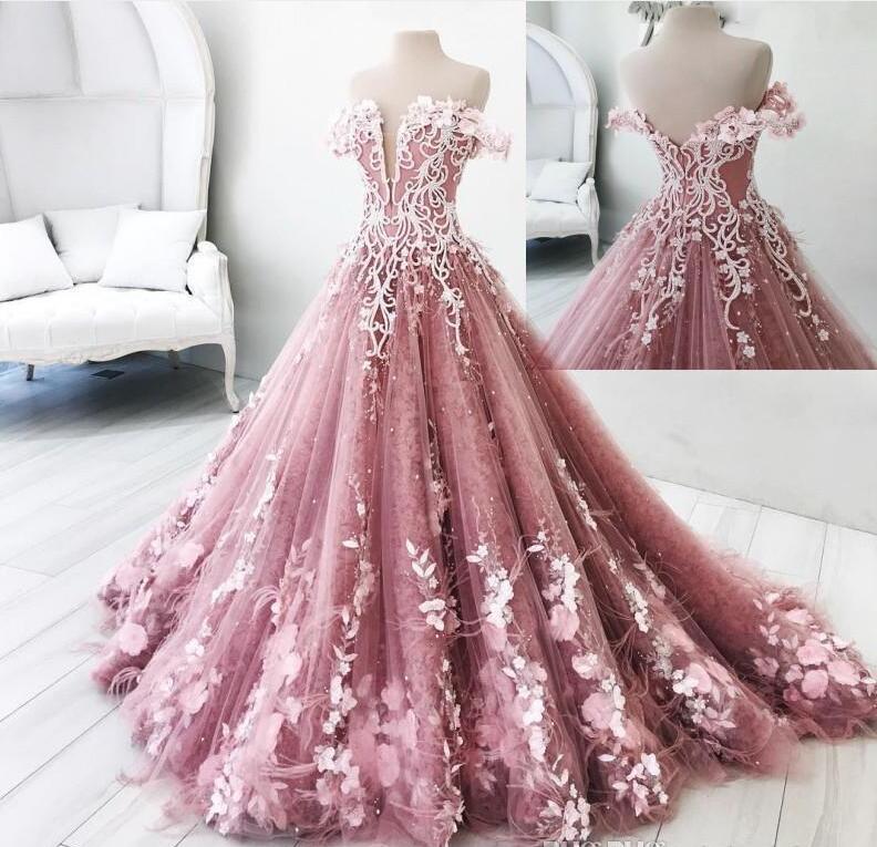 Modern Rosa Abendkleider Prinzessin Federn Abendmoden Abiballkleider Günstig
