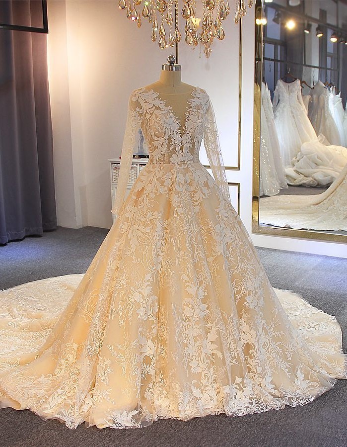Luxus Brautkleider Mit Ärmel | A Linie Hochzeitskleider Spitze Online