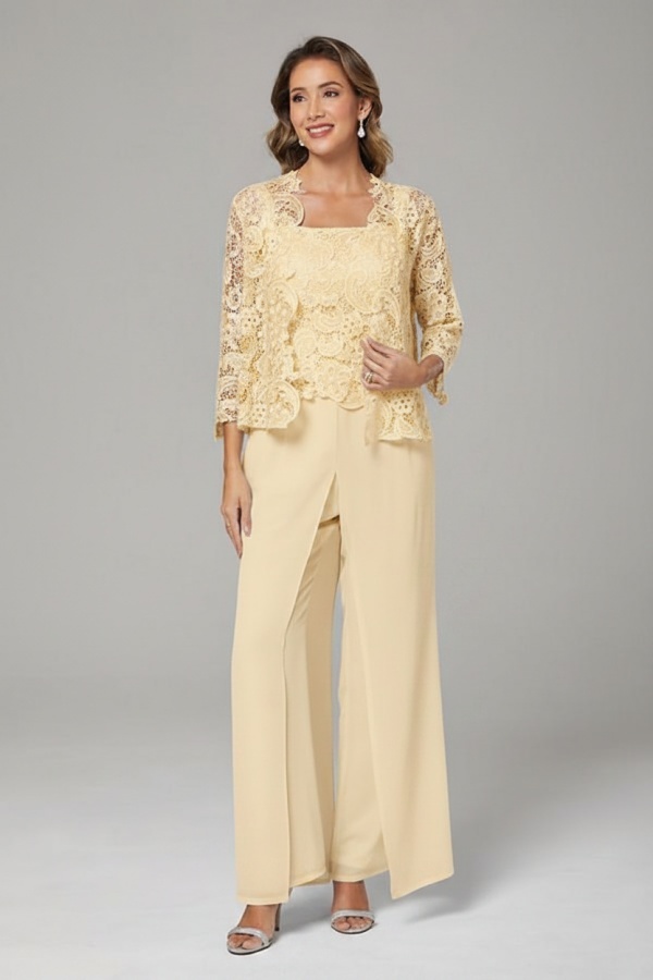 Himmel Blaue Chiffon Mutterkleider mit Jacket | 3 Teilen Brautmutter Hosenanzuge