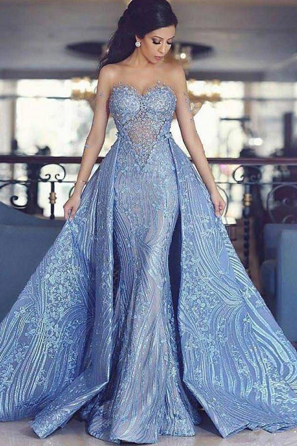 Luxury Blaues Abendkleid A Linie Spitze Abendkleider Günstig Online-babyonlinedressde