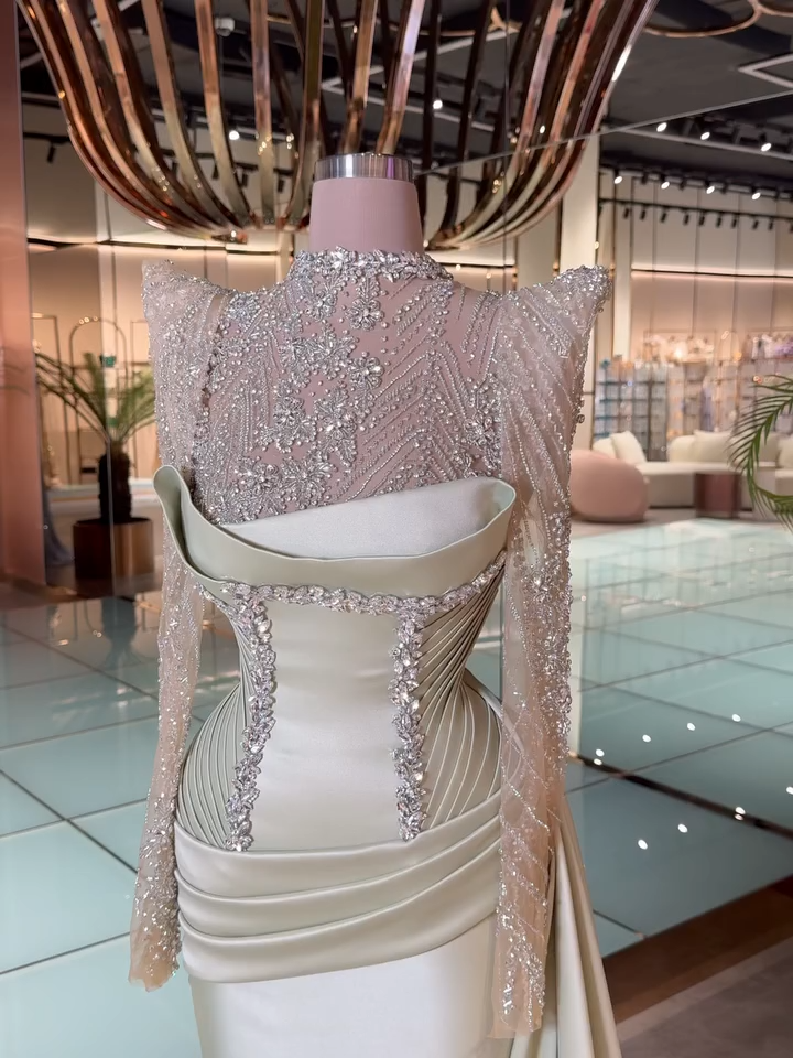 2026 Elegante Abendkleider Lang Ballkleider Glitzer mit Ärmel