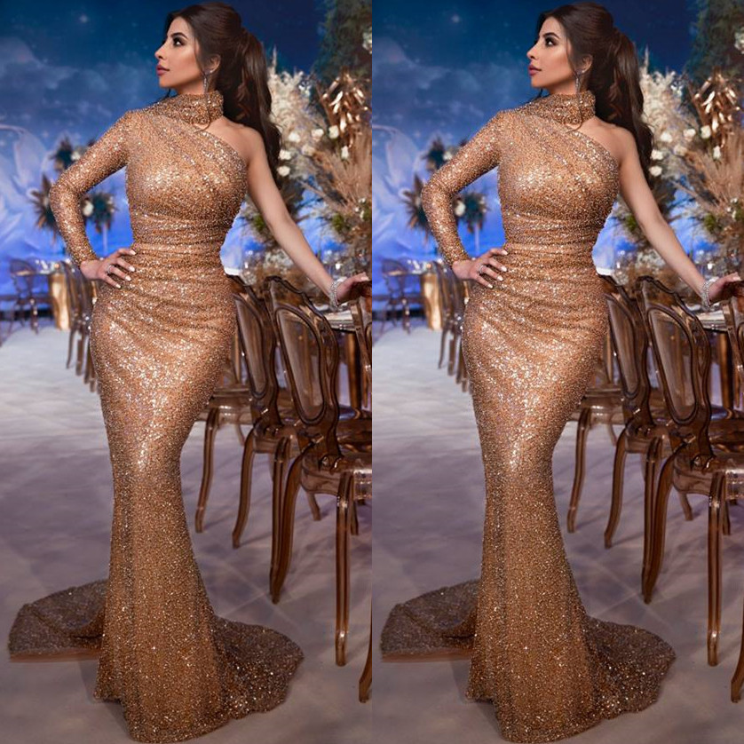 Luxus Abendkleid mit Ärmel | Abendkleider Lang mit Glitzer