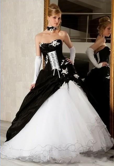 Elegante Schwarz Weiße Brautkleider A Linie Hochzeitskleider Online