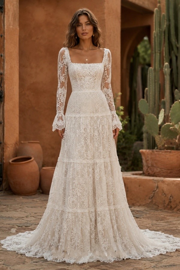 Designer Brautkleider A Linie Spitze Hochzeitskleider mit Ärmel