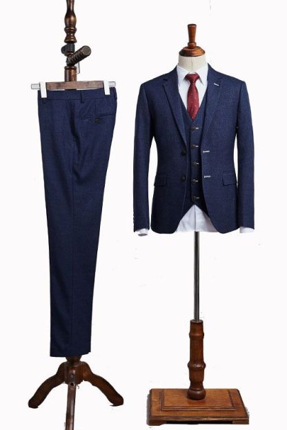 Carey Modern Blue 3 Pieces Notched Lapel Custom Business Suit For Men-babyonlinedressde