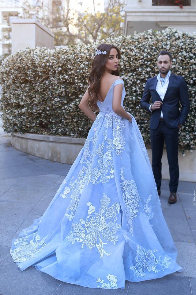 Designer Blau Abendkleider Lang Mit Spitze Träger A Linie Abendmoden Ballkleider