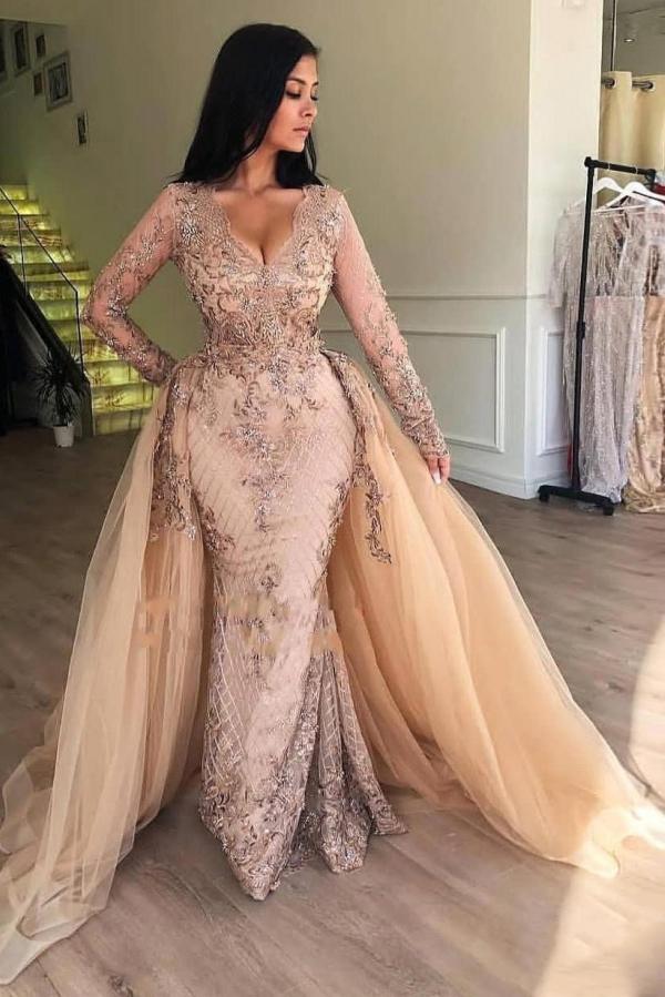 Fashion Abendkleider Lang Mit Ärmel Spitze Abendmoden Abiballkleider Online-babyonlinedressde