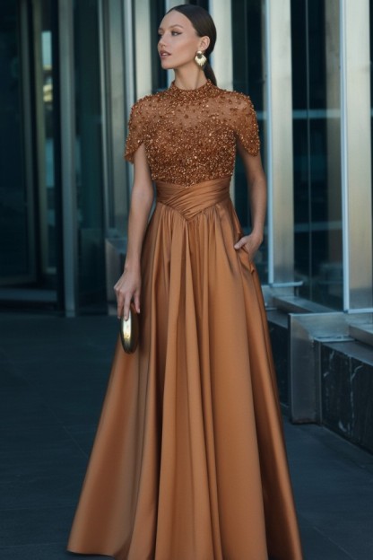 Dunkel Grüne Abendkleider Lang Glitzer Ballkleider mit Ärmel